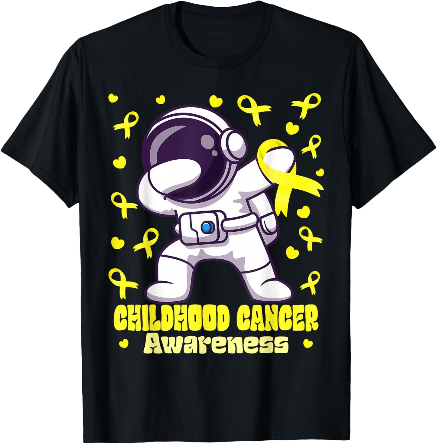 Childhood Cancer Funny Dabbing Astronaut Warrior T-Shirt - T-Shirt | Black