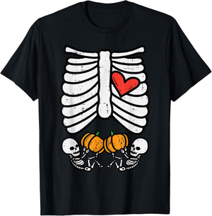 Skeleton Baby Twins Halloween Pregnancy Announcement Mom T-Shirt - T-Shirt | Black