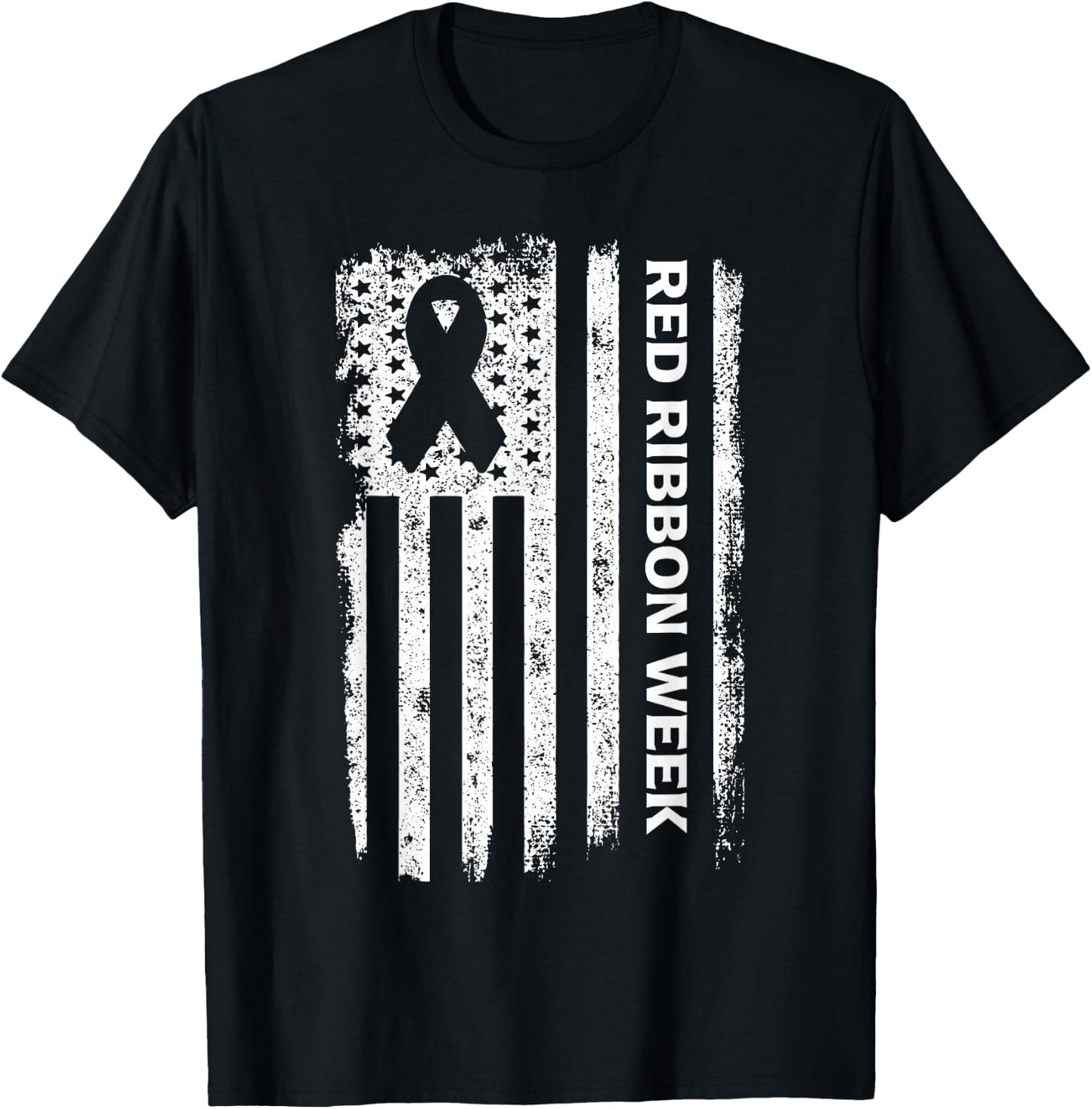Red Ribbon Week American Flag Vintage Distressed T-Shirt - T-Shirt | Black