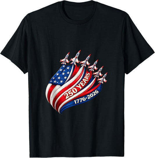 250 Years USA Jets Patriotic 1776 2026 Freedom Air T-Shirt - T-Shirt | Black