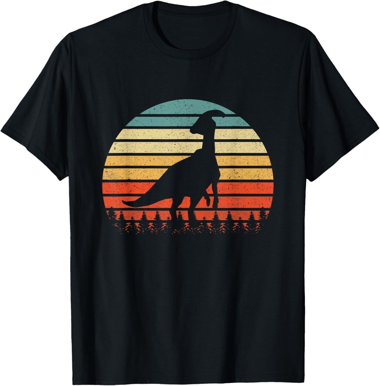 Vintage Parasaurolophus Dinosaurus Sunset Retro T-Shirt - T-Shirt | Black