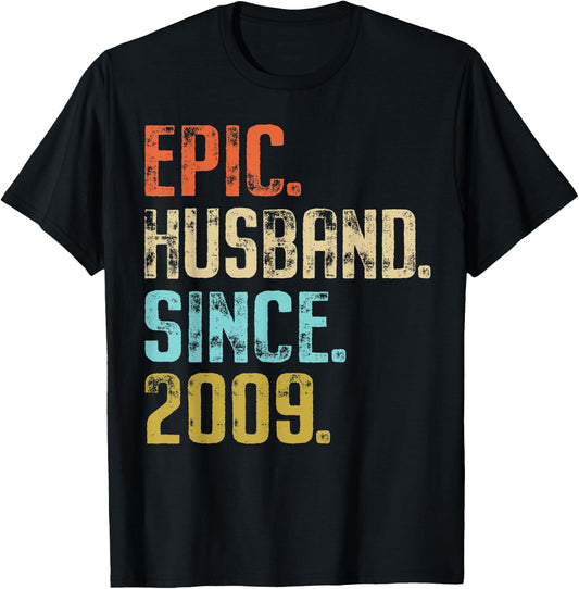 12th Wedding Anniversary Epic Husband Since 2009 T-Shirt - T-Shirt | Black