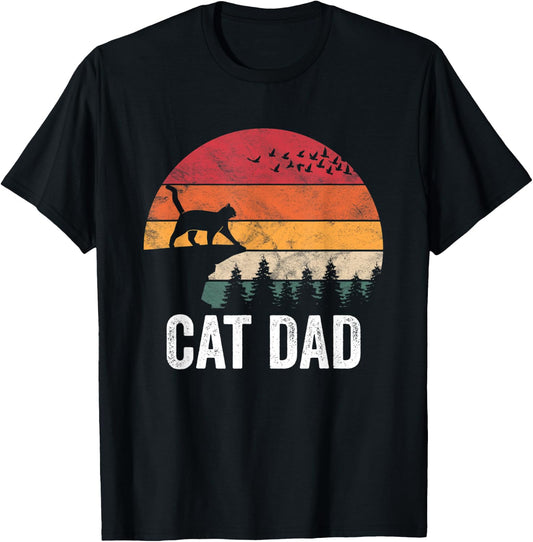 Best Cat Dad Retro Cat Lover Father T-Shirt - T-Shirt | Black