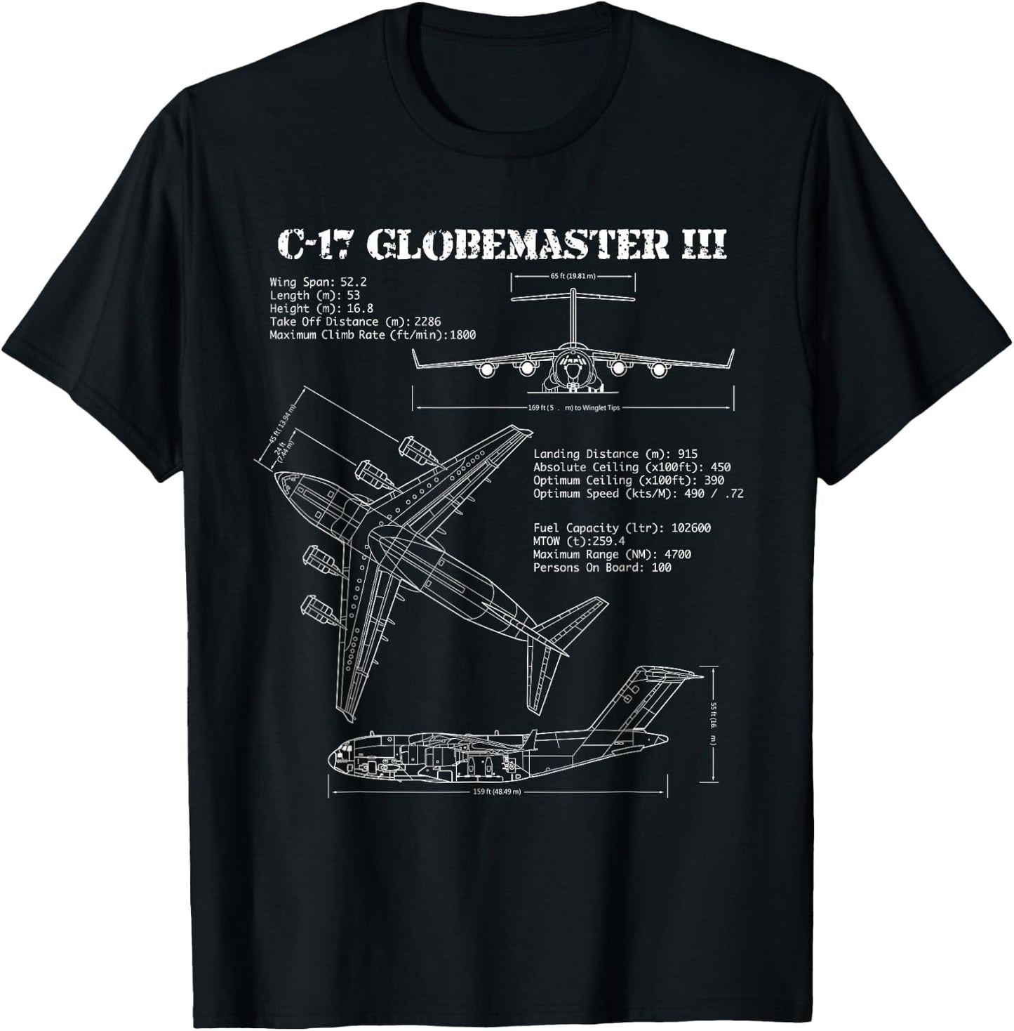 USAF Globemaster III C17 Blueprint transport T-Shirt - T-Shirt | Black