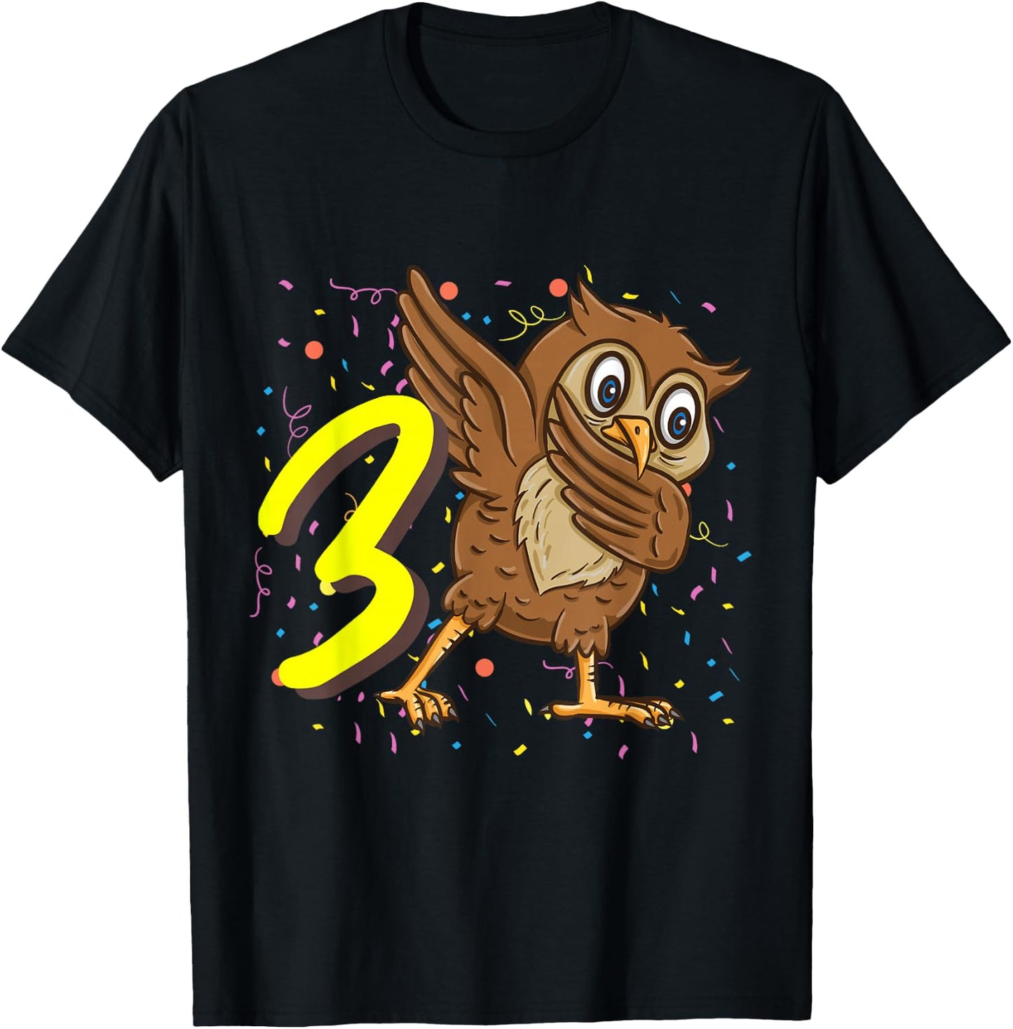 3 Year Old Owl Bird Birthday T-Shirt - T-Shirt | Black