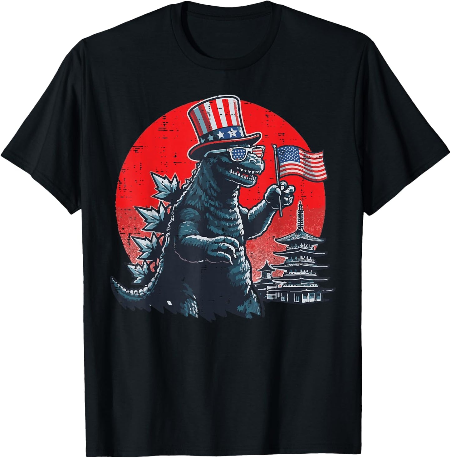 4th of July Giant Monster US Flag Kaiju Patriotic Men Women T-Shirt - T-Shirt | Black