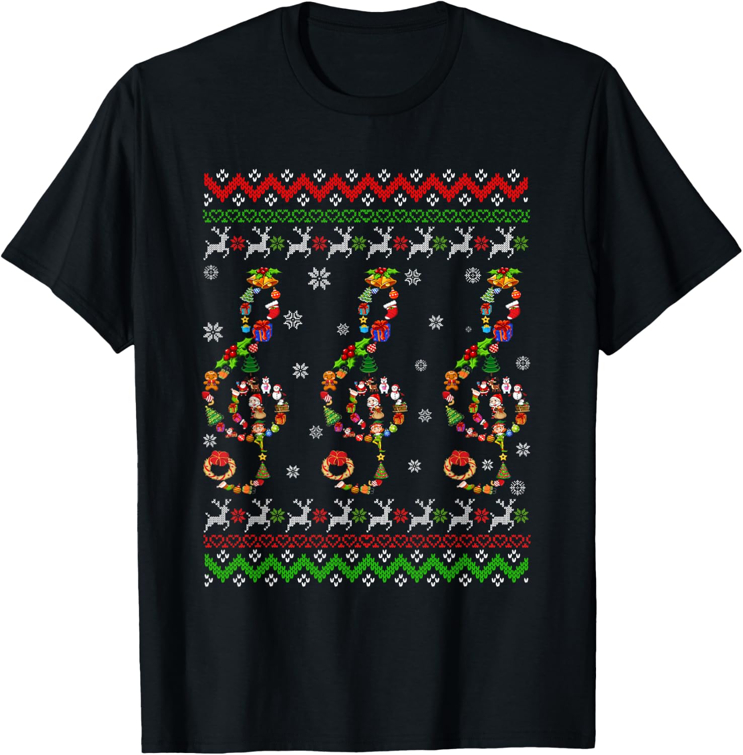 Music Note Christmas Ugly Sweater Musical Teacher T-Shirt - T-Shirt | Black
