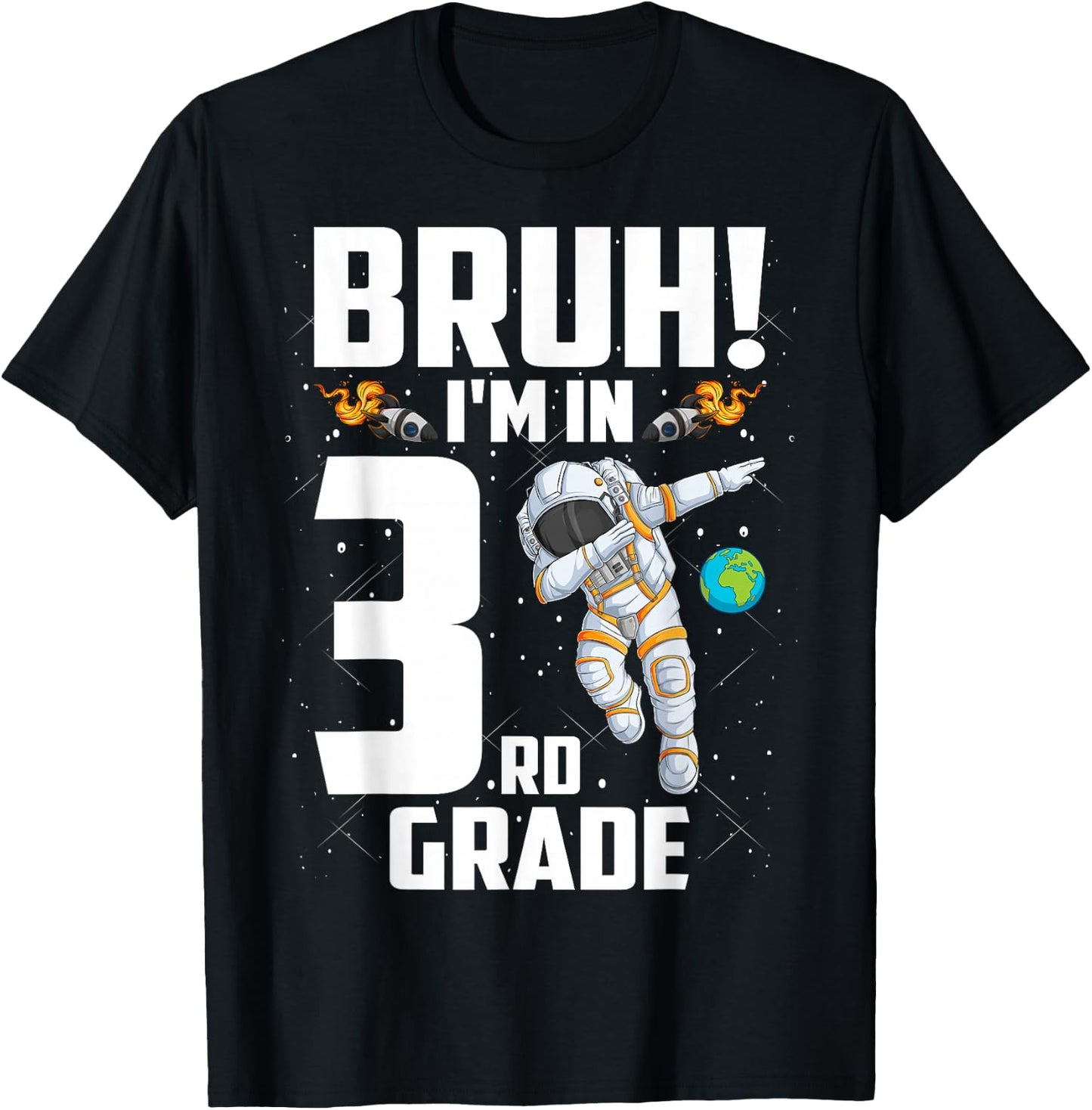 Third Grade Dabbing Boy Astronaut Bruh i'm in 3rd Grade T-Shirt - T-Shirt | Black