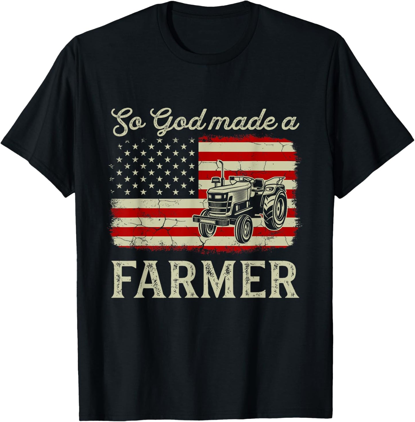Vintage Old American Flag Patriotic So God Made A Farmer T-Shirt - T-Shirt | Black