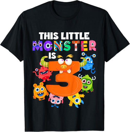 This Little Monster is 3 Three Years 3rd Birthday Party T-Shirt - T-Shirt | Black