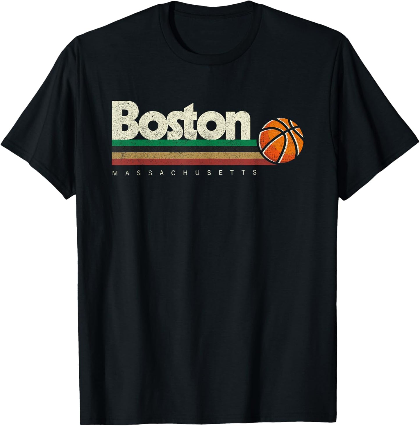 Vintage Basketball Boston City B-Ball Retro Stripes T-Shirt - T-Shirt | Black