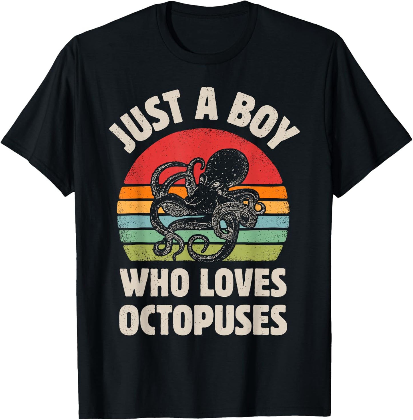 Octopus Just A Boy Who Loves Sea Animals Men Retro Vintage T-Shirt - T-Shirt | Black