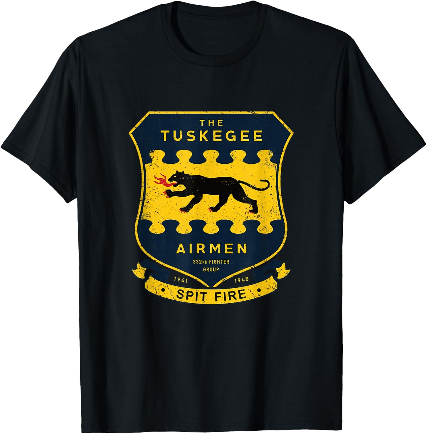 Tuskegee 332nd Fighter Group Red Tails WW2 P51 Mustang Patch T-Shirt - T-Shirt | Black
