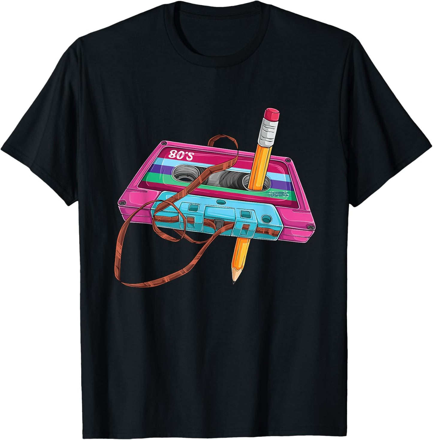 Vintage Cassette Tape Pencil 70's 80's 90's Music Mixtape T-Shirt - T-Shirt | Black