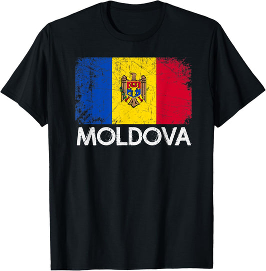 Moldovan Flag | Vintage Made In Moldova Gift T-Shirt - T-Shirt | Black