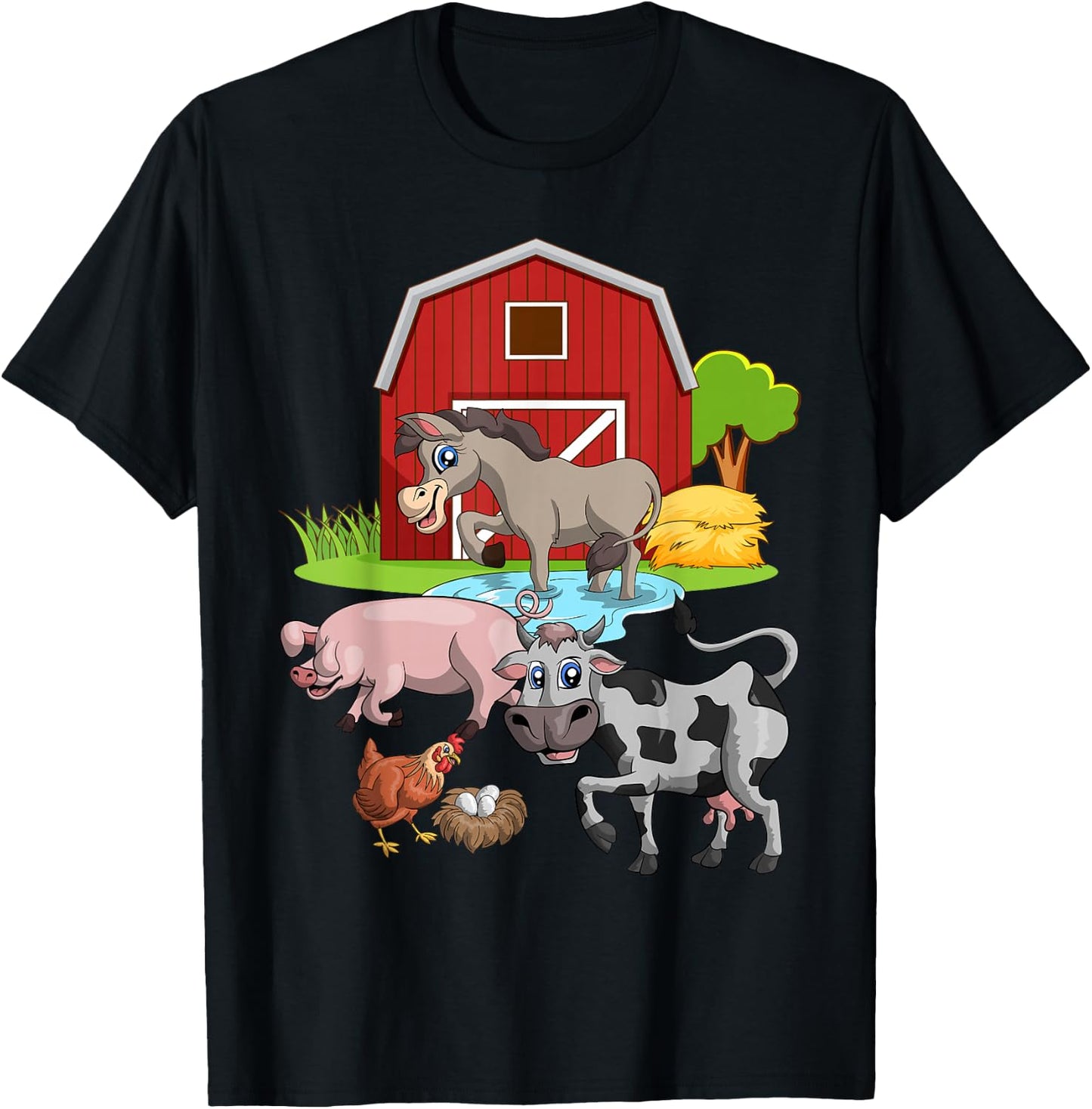 Donkey Pig Chicken Cow Agriculture Farm Animal T-Shirt - T-Shirt | Black