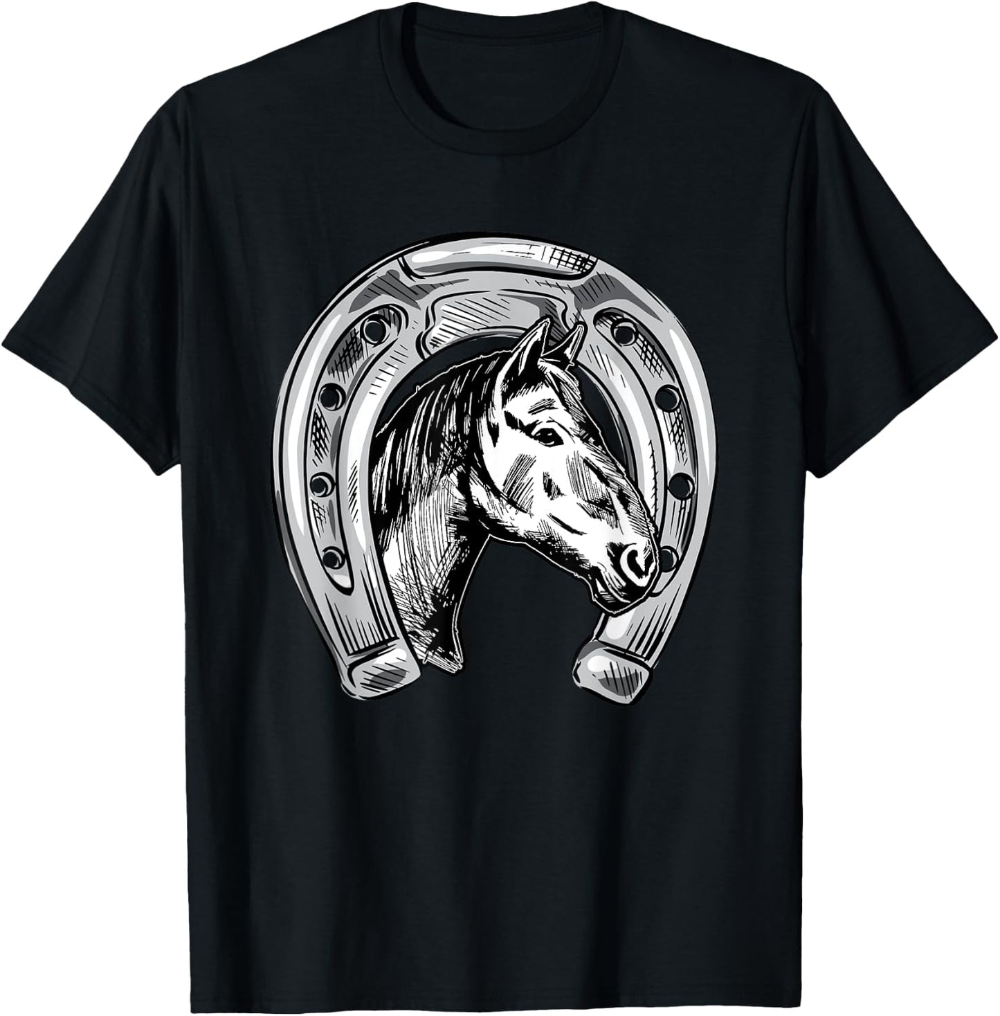 Horseshoe Horse Horseback Riding Lover Cowboy Cowgirl T-Shirt - T-Shirt | Black
