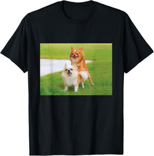 Fun Two Dogs Humping Chihuahua Pet Owner Humor Dog Lover T-Shirt - T-Shirt | Black