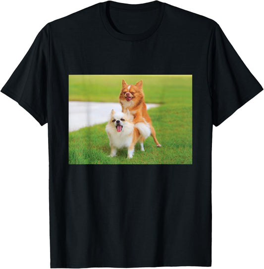 Fun Two Dogs Humping Chihuahua Pet Owner Humor Dog Lover T-Shirt - T-Shirt | Black