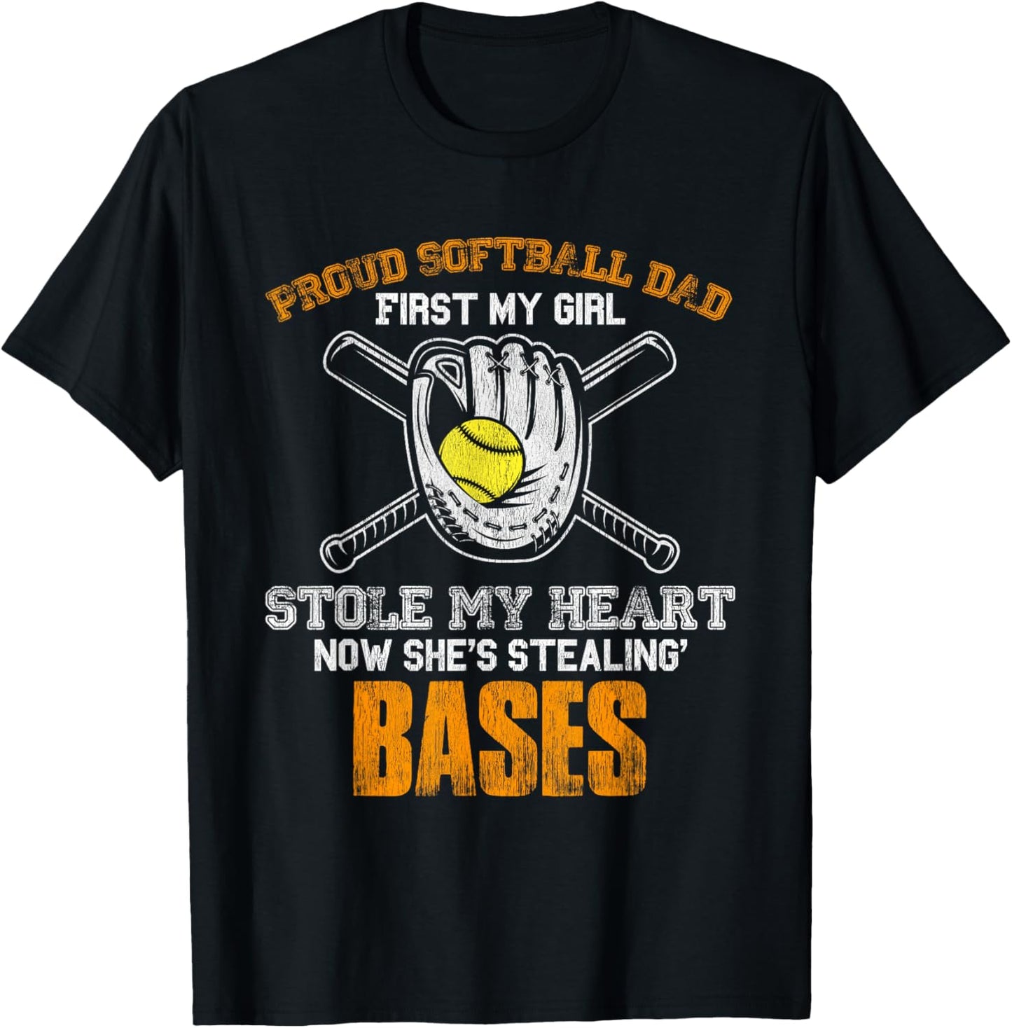 Proud Softball Dad Girl Stole My Heart T-Shirt - T-Shirt | Black