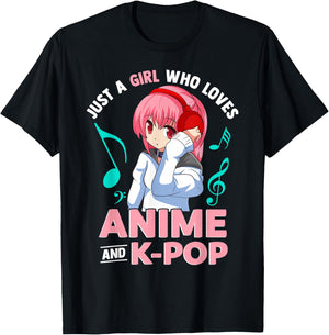 Just A Girl Who Loves Anime and K-Pop Music Women Girls T-Shirt - T-Shirt | Black