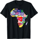 Colourful Africa Map with Country Names, African Continent T-Shirt - T-Shirt | Black