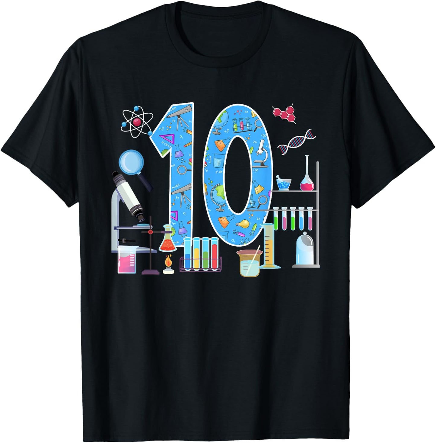 10th Birthday Science Theme 10 Year Old Birthday Scientist T-Shirt - T-Shirt | Black