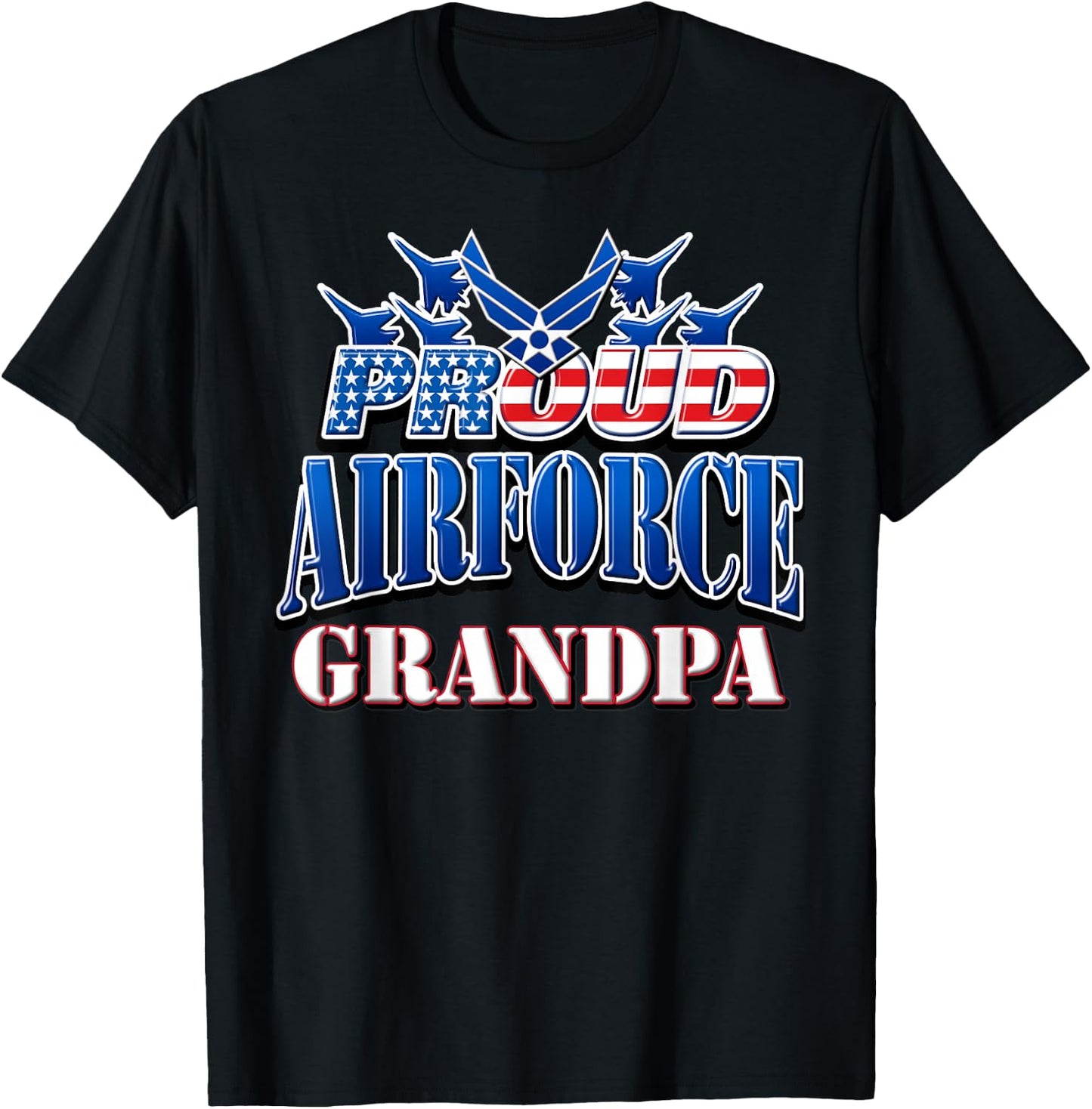 Proud Air Force Grandpa Shirt Grandparents Day USA Military T-Shirt - T-Shirt | Black