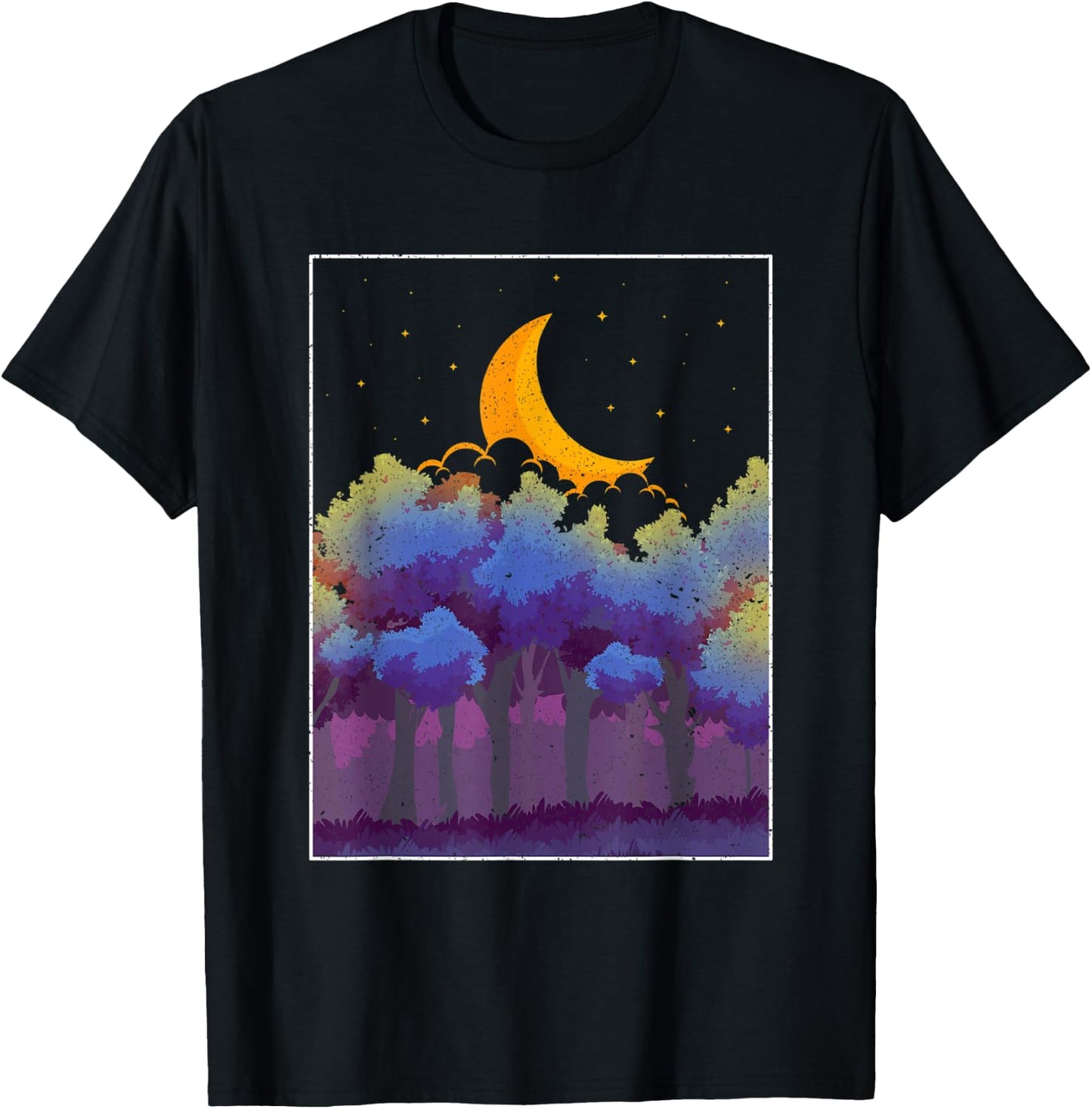 Crescent Moon Forest Trees Outdoor Moonlight Nature T-Shirt - T-Shirt | Black
