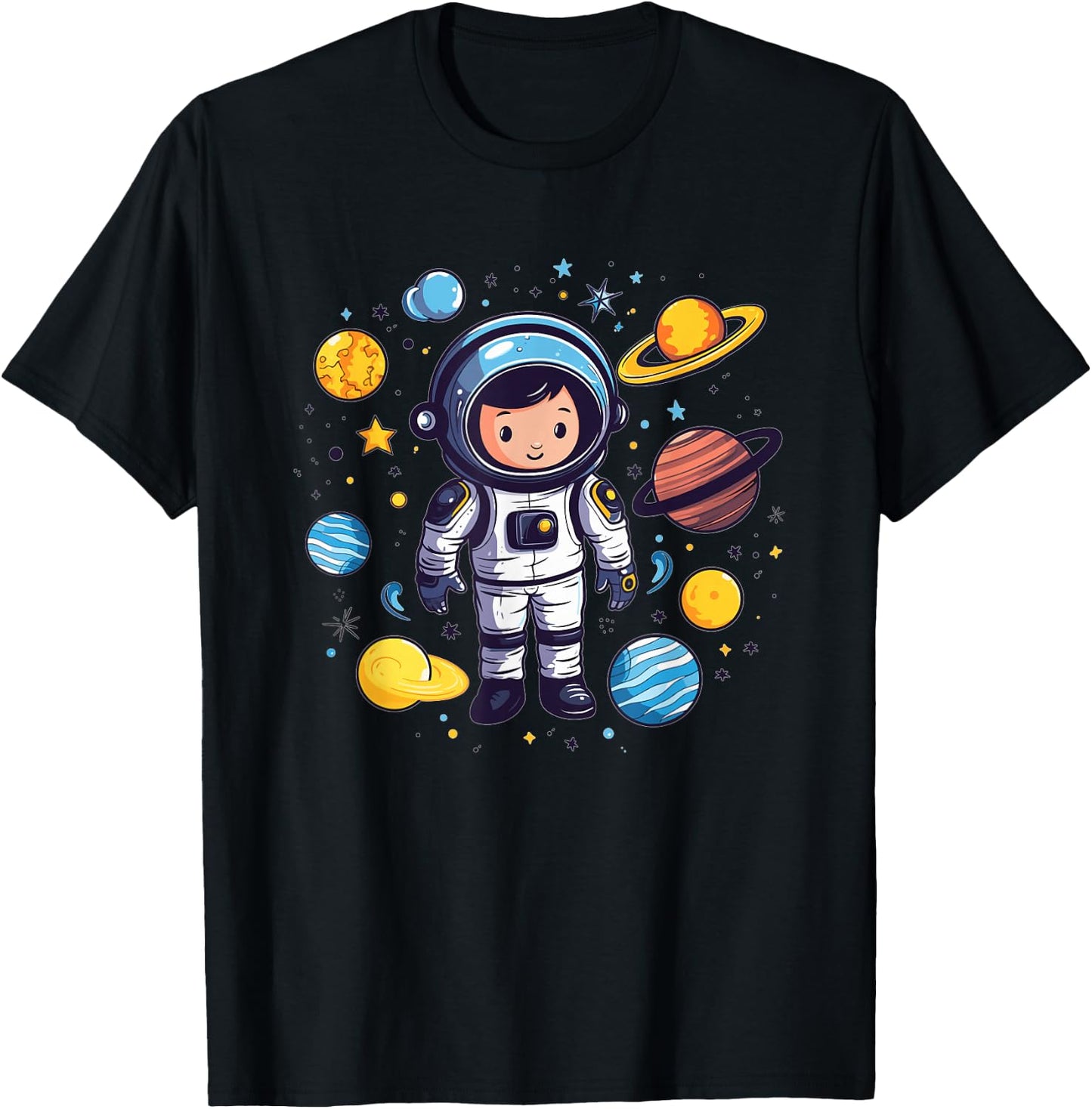 Cute Astronaut With Planets I Kids Astronaut T-Shirt - T-Shirt | Black