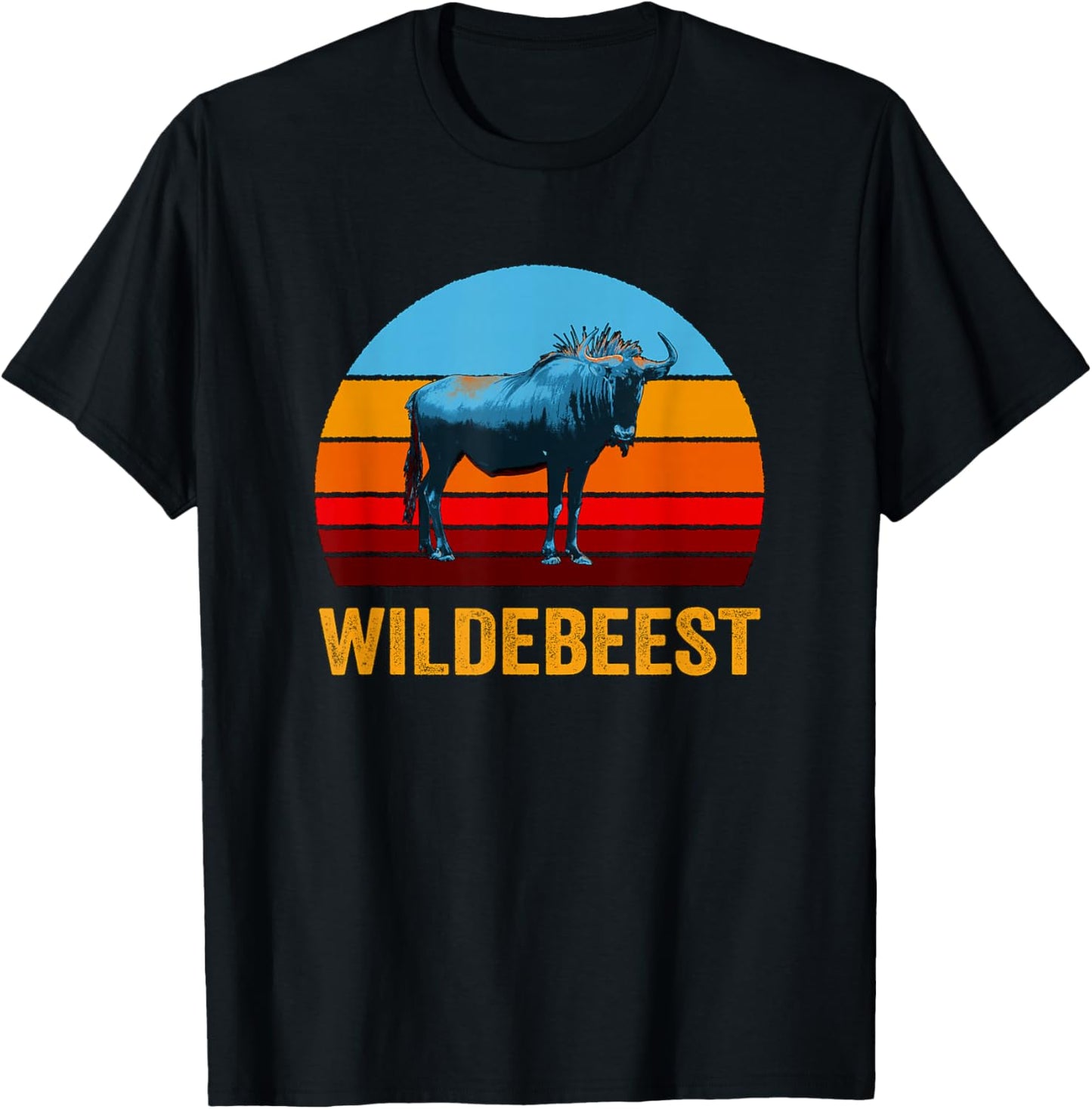 Retro Vintage Style Sunset Wildebeest T-Shirt - T-Shirt | Black