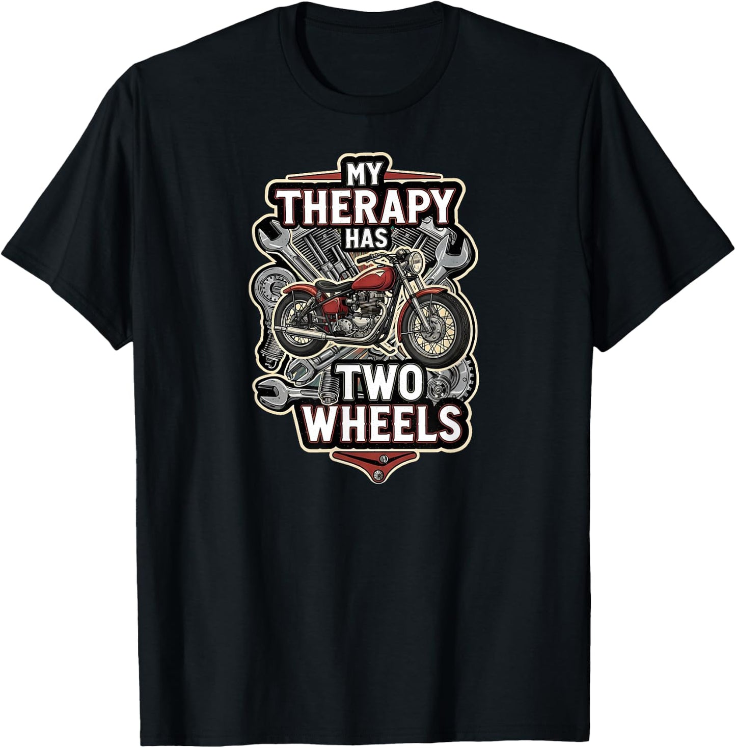 Motorcycle Rider Therapy Two Wheels Vintage Bike T-Shirt - T-Shirt | Black