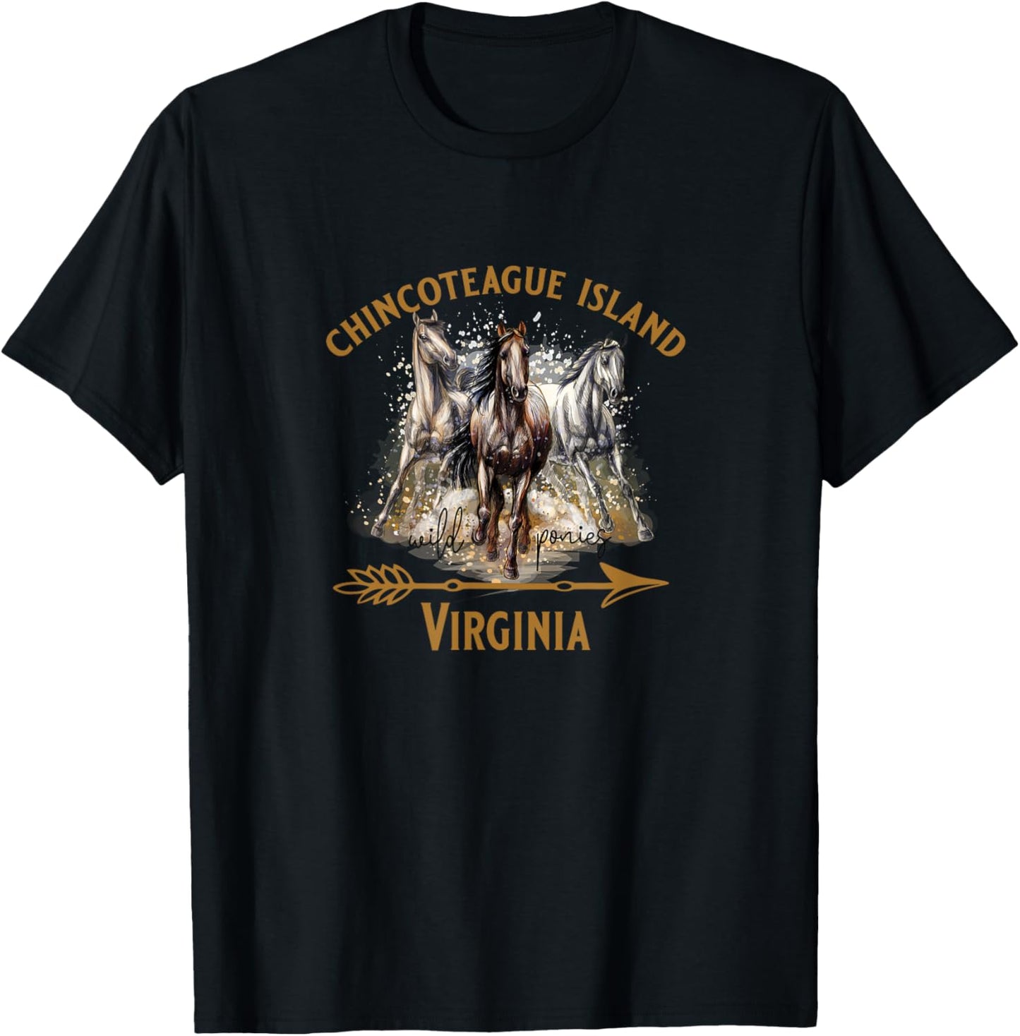 Chincoteague Island Virginia USA Wild Ponies Horses Souvenir T-Shirt - T-Shirt | Black