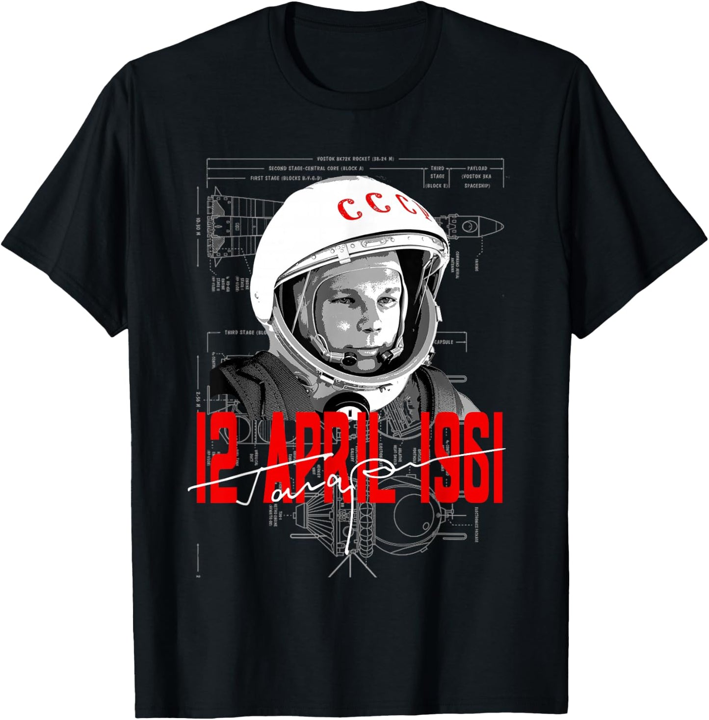 65th Anniversary of Gagarin Cosmonautics Space Astronomy T-Shirt - T-Shirt | Black