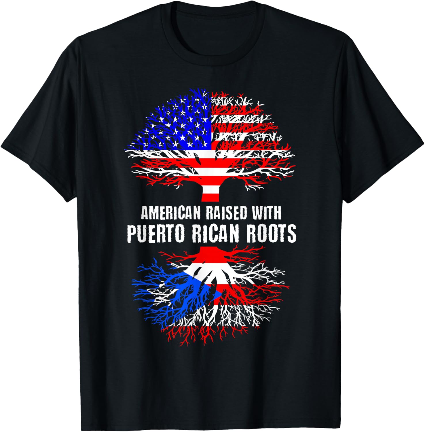 American Raised with Puerto Rican Roots USA Flag Puerto Rico Small T-Shirt - T-Shirt | Black
