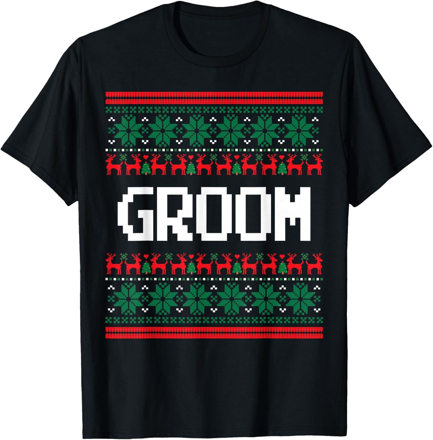 Groom Bride Ugly Christmas Sweater Wedding Engagement T-Shirt - T-Shirt | Black