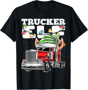 Trucker Elf Truck Driver Big Rig Funny Christmas Gift Men T-Shirt - T-Shirt | Black