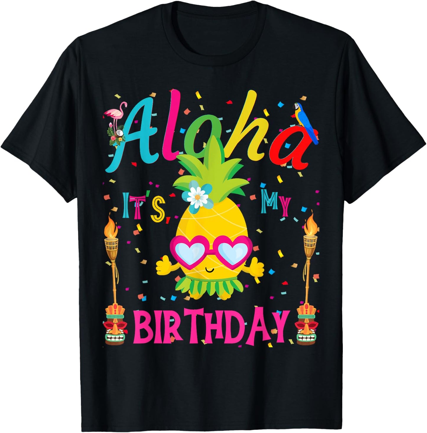 Aloha It's My Birthday Hawaii Girl Women's Pineapple Luau T-Shirt - T-Shirt | Black