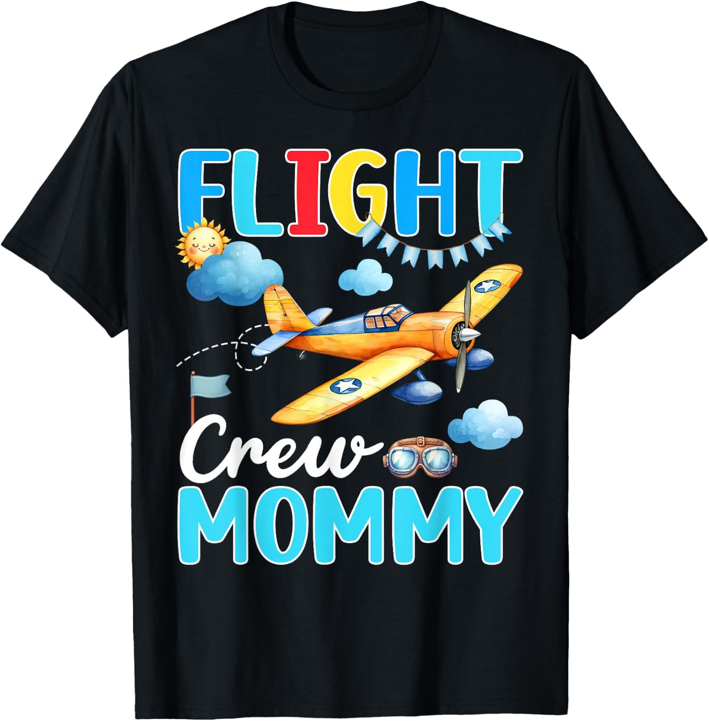 Flight Crew Mommy Birthday Squad Airplane Matching Family T-Shirt - T-Shirt | Black