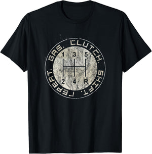 Gas. Clutch. Shift. Repeat. Stick Shift 5-Speed Drivers T-Shirt - T-Shirt | Black