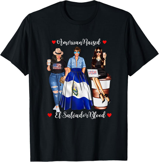 American Raised El Salvador Blood USA Flag San Salvadorian T-Shirt - T-Shirt | Black