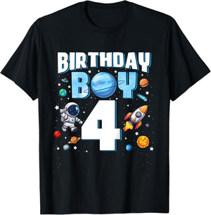 Kids 4 Year Old Astronaut Birthday Boy Outer Space 4th Birthday T-Shirt - T-Shirt | Black