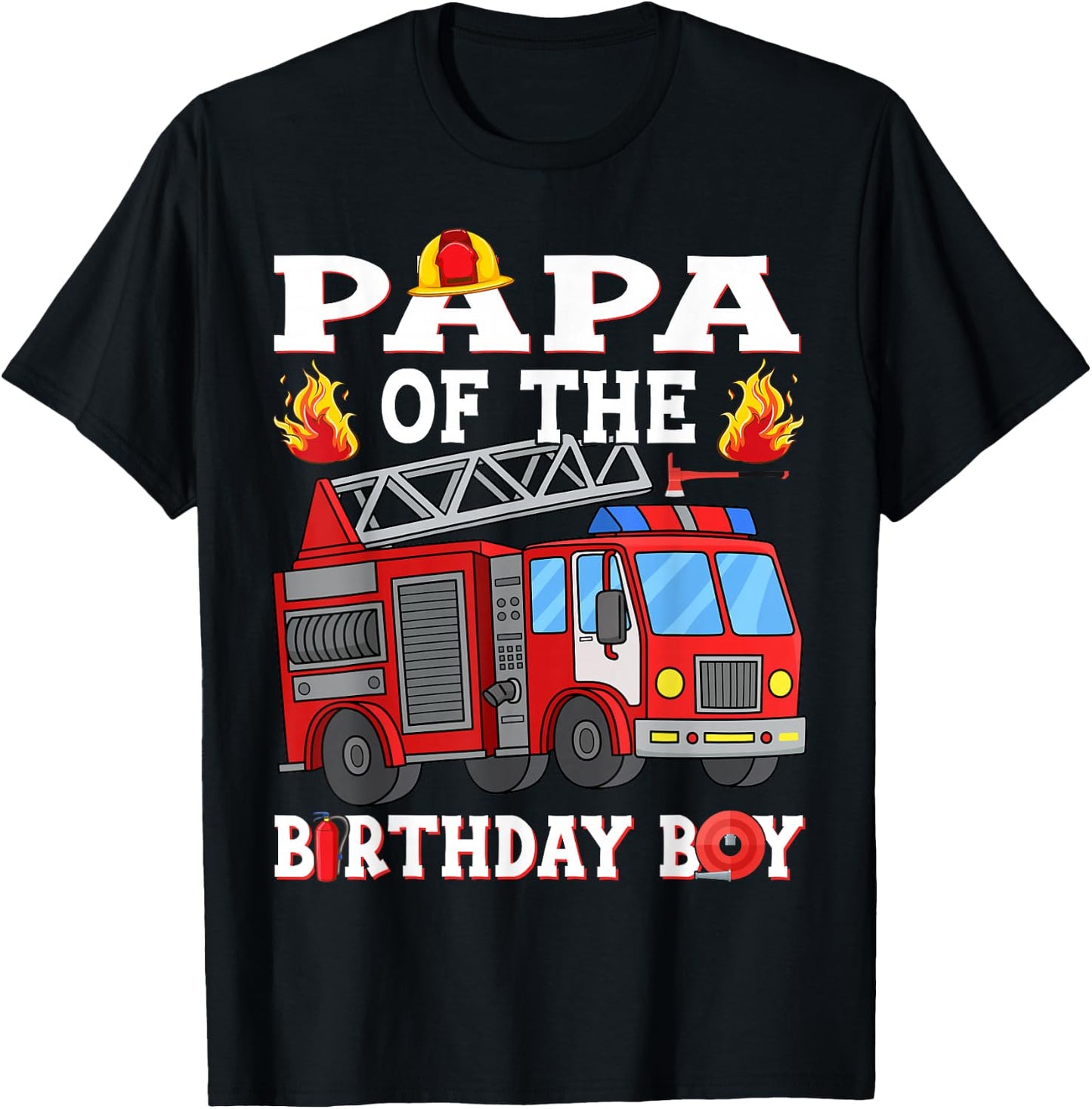 Papa of The Birthday Boy Fire Truck Firefighter T-Shirt - T-Shirt | Black