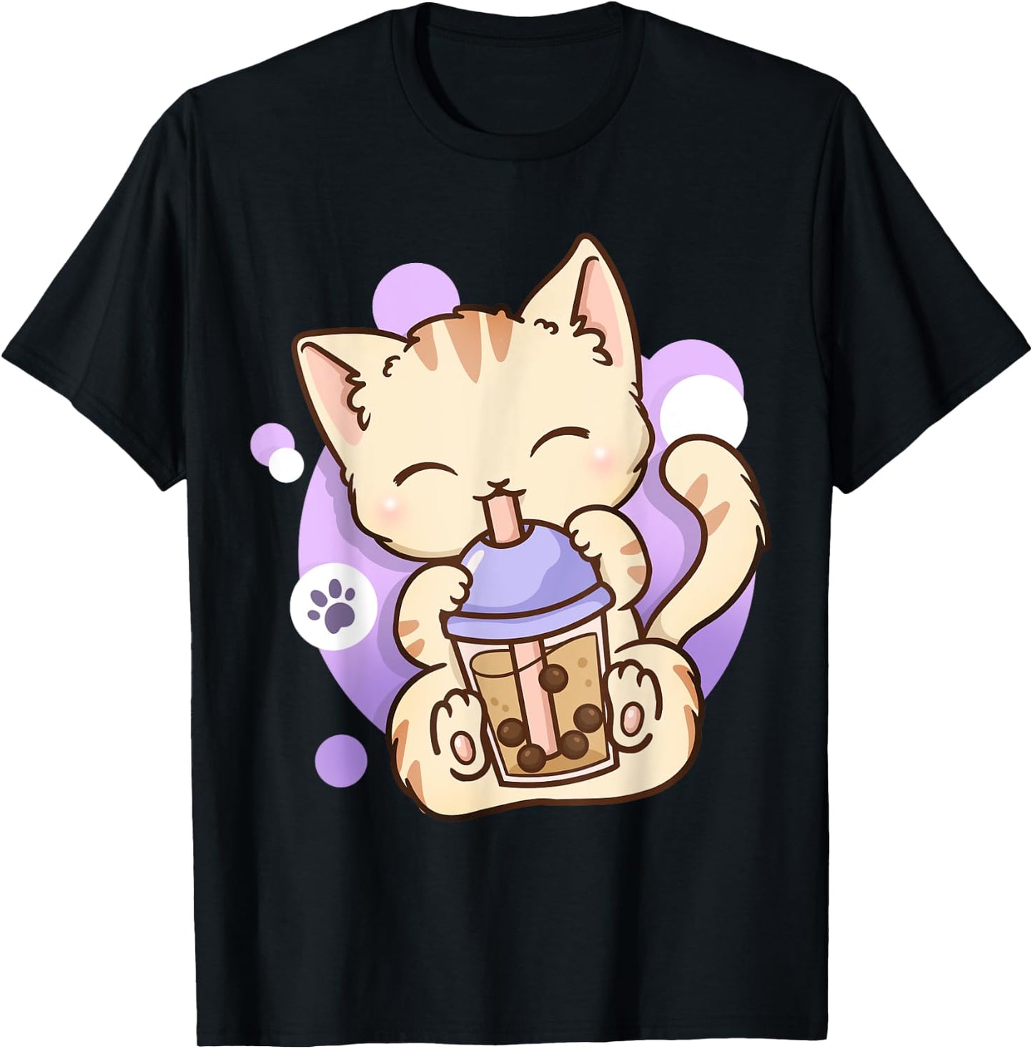 Cat Boba Tea Bubble Tea Anime Kawaii Neko T-Shirt - T-Shirt | Black