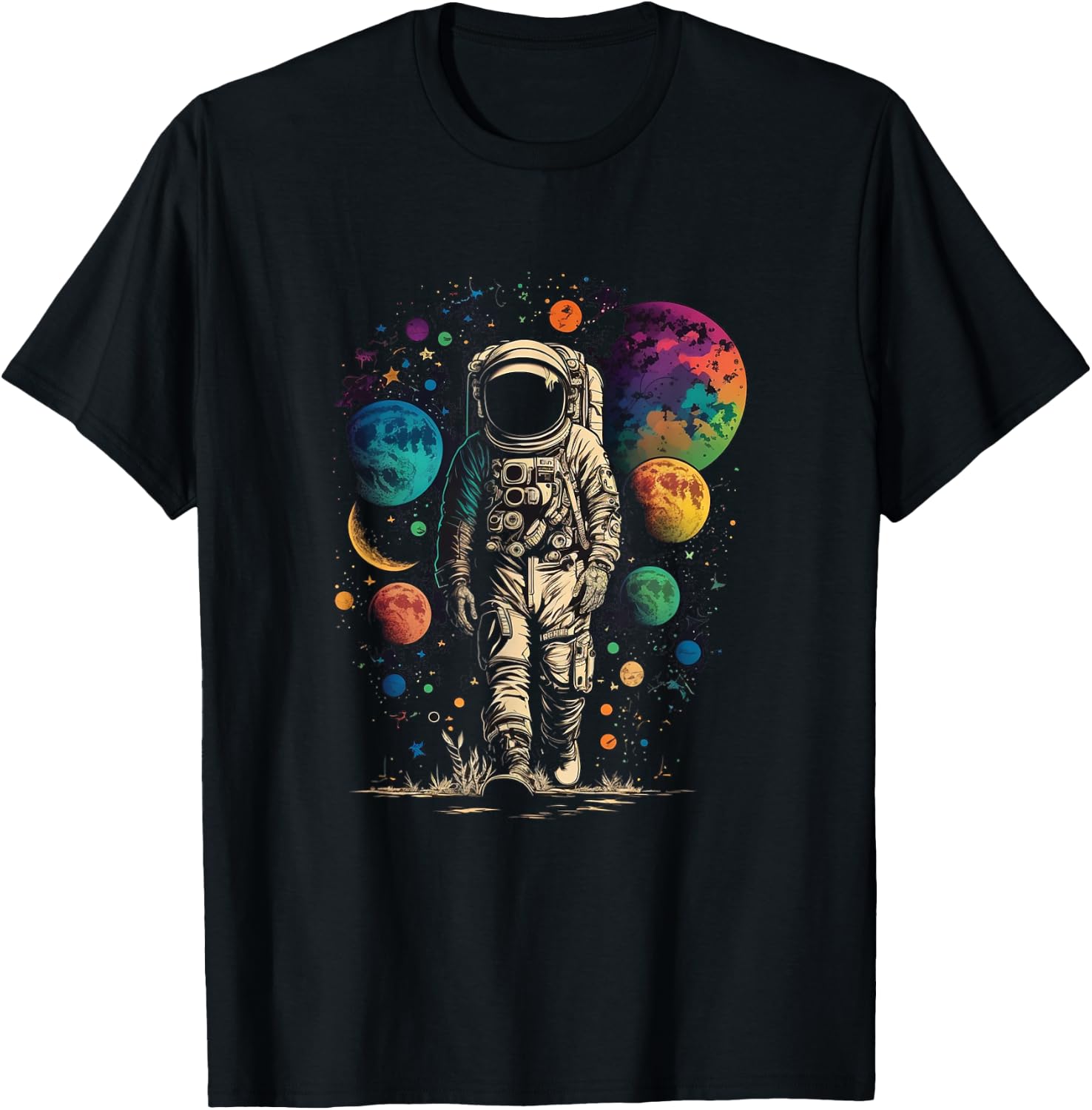 Astronaut Spaceman Universe Planets Galaxy T-Shirt - T-Shirt | Black