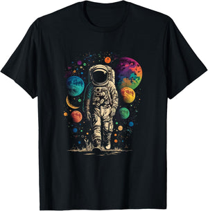 Astronaut Spaceman Universe Planets Galaxy T-Shirt - T-Shirt | Black