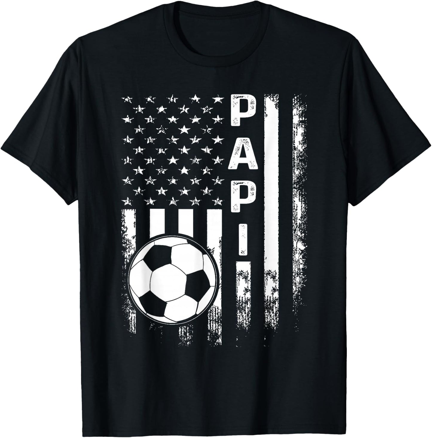 Soccer Papi American Flag Vintage Christmas Xmas T-Shirt - T-Shirt | Black