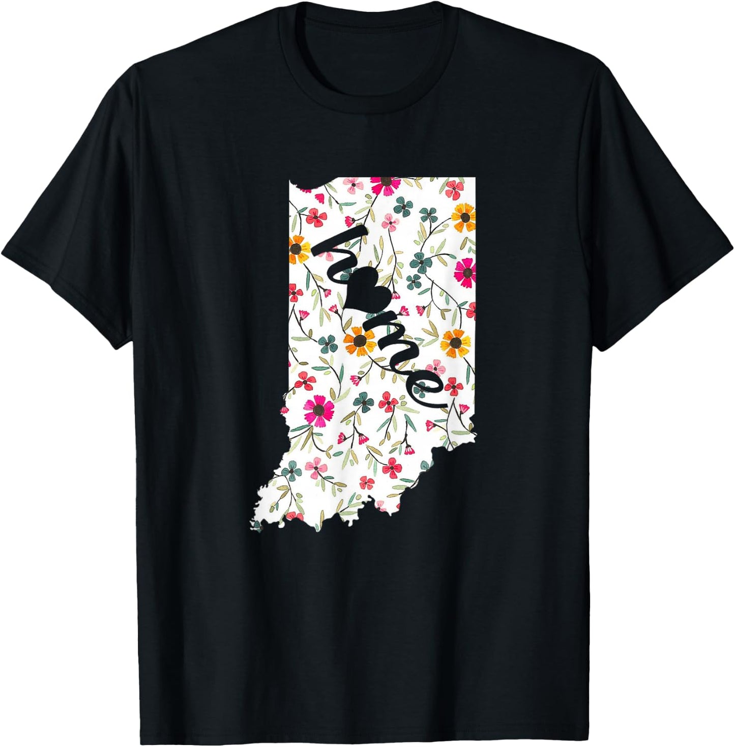 Floral Indiana Home Indiana State in My Heart Shirt T-Shirt - T-Shirt | Black