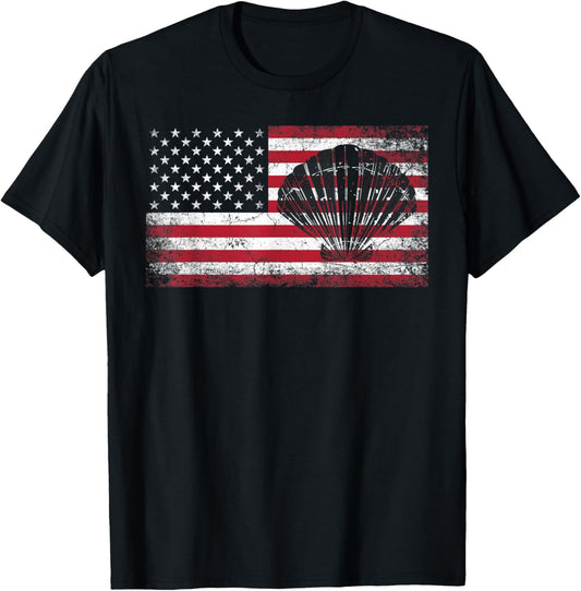 Seashell Sea Shell Ocean 4th of July American Flag Patriotic Women Kids Men T-Shirt - T-Shirt | Black