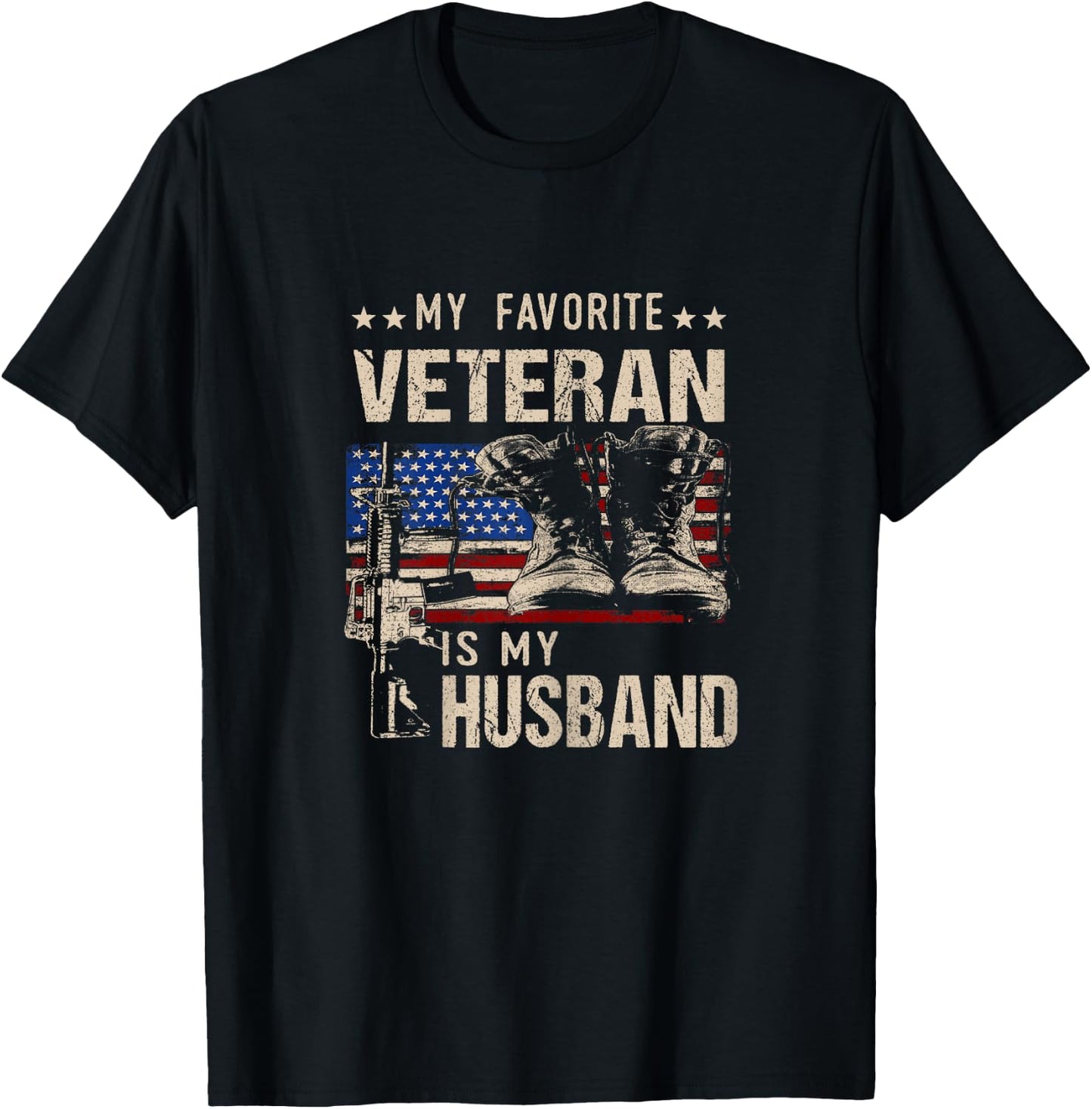 Veterans Wives Shirts My Favorite Veteran is My Husband T-Shirt - T-Shirt | Black